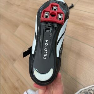 Peloton Black and White Cycling Shoe with Red Cleat
